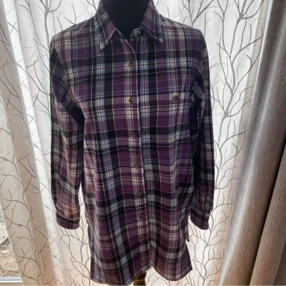 Scandia Woods Button Down Plaid Purple Lined Long‎ Sleeve Shirt sz M Cabincore